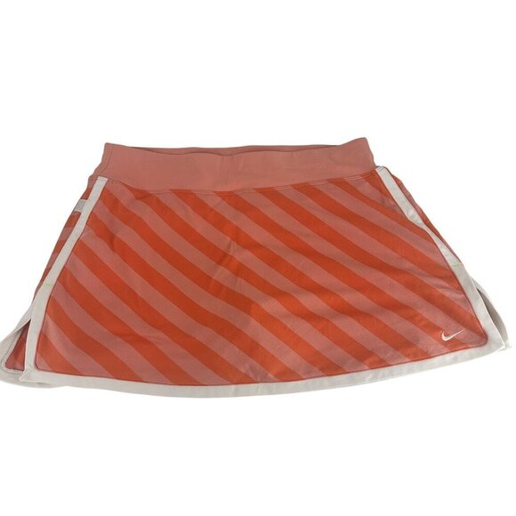 Nike Fit Dry L Coral & White Striped Tennis Skirt With Built-In Shorts - Picture 1 of 11